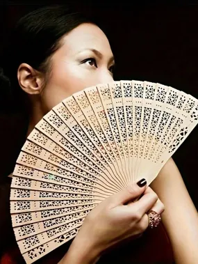 1pc Traditional Hollow Out Flower Carved Wooden Fan, Cheongsam Accessory, Chinese Style Hollow Fan, Wedding Decoration, Table Decoration, Fashion Accessory Suitable For Wedding Guests, Bride, Party, Birthday Gift, Party Favor And Home Decor