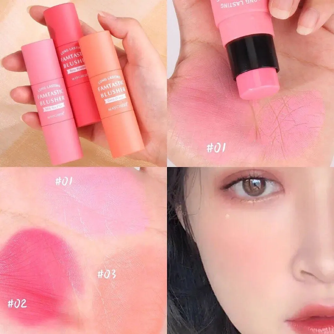 3 Color Double-headed Creamy Rouge Blush With Brush