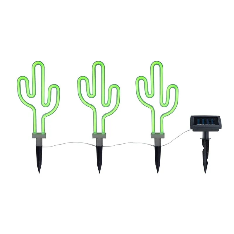 3 Pack Cactus Solar Garden Stake Light Decoration Green LED - 45cm Neon by Bright Garden