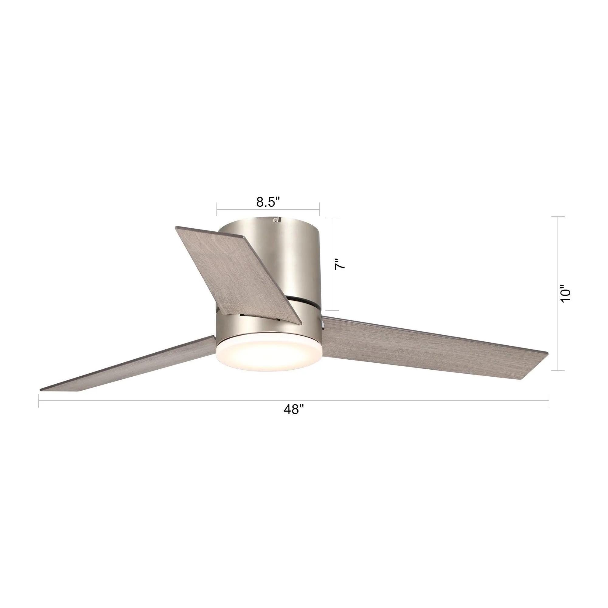 48" Satin Nickel Flush Mount Ceiling Fan with LED Lighting