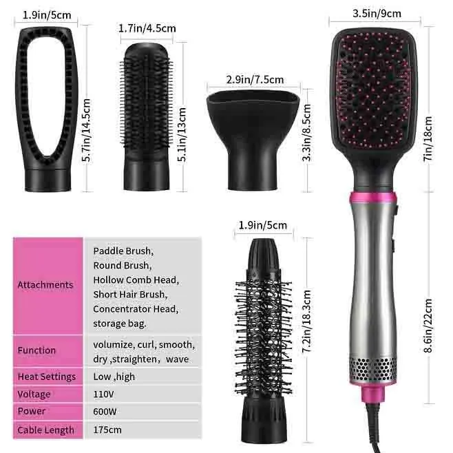 5 In1 Hair Dryer, Hot Air and Hair Brush Volumizer  Set