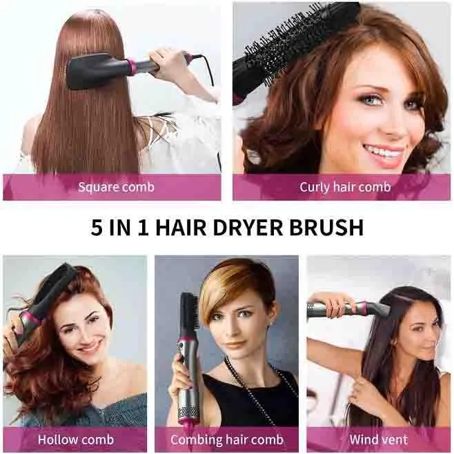 5 In1 Hair Dryer, Hot Air and Hair Brush Volumizer  Set