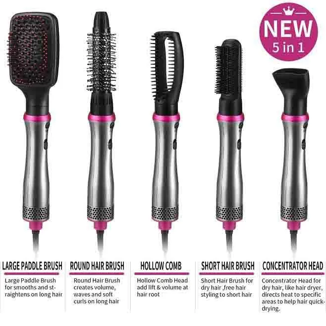 5 In1 Hair Dryer, Hot Air and Hair Brush Volumizer  Set