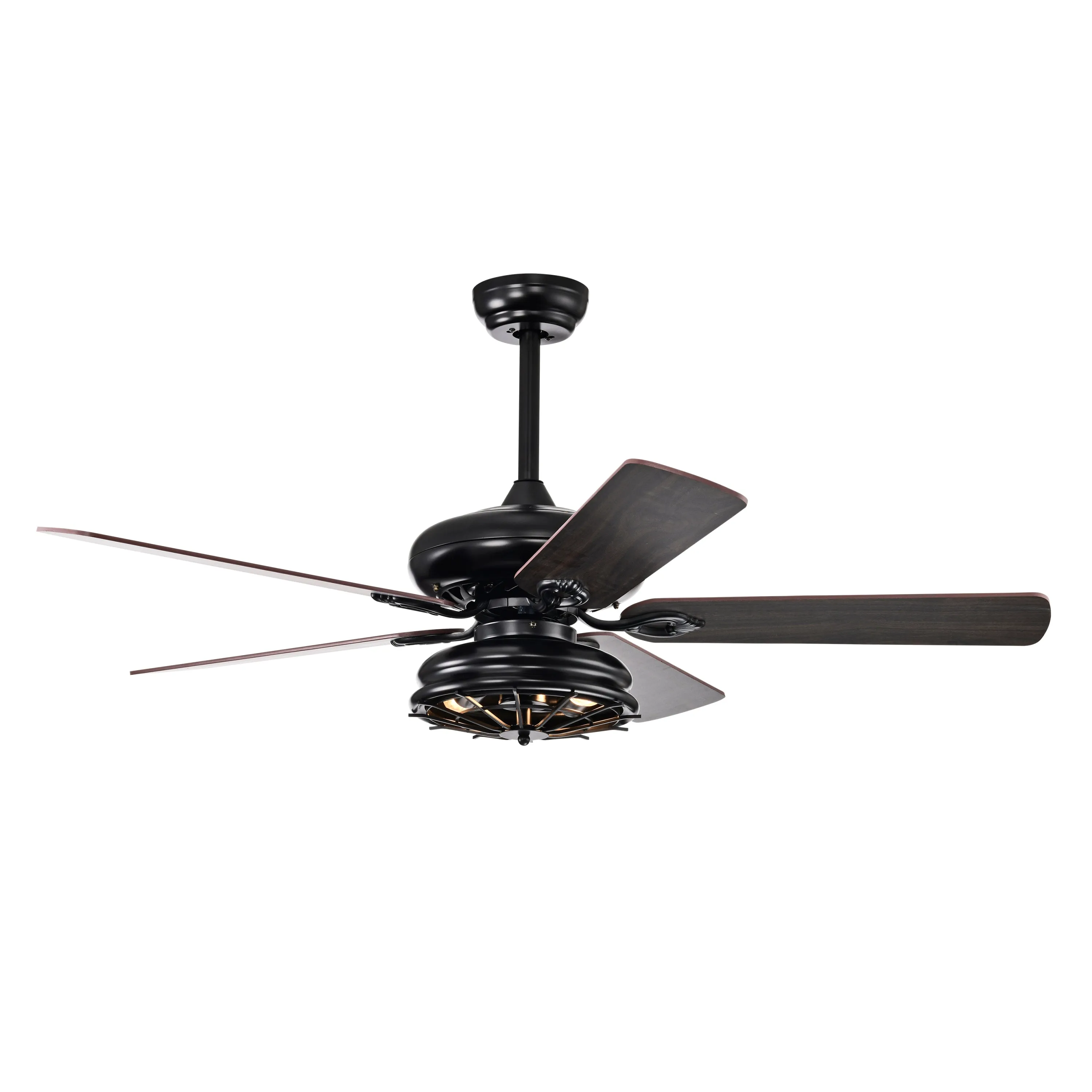 52'' Farmhouse Ceiling Fan Dual Finish Blades Industrial Fandelier --Matte Black