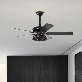 52'' Farmhouse Ceiling Fan Dual Finish Blades Industrial Fandelier --Matte Black