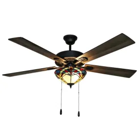 52"W LED Andres Multicolor 5-Blade Stained Glass Ceiling Fan