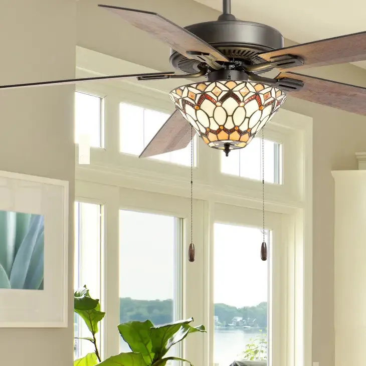 52"W Rosalie Ivory Tiffany Style Ceiling Fan