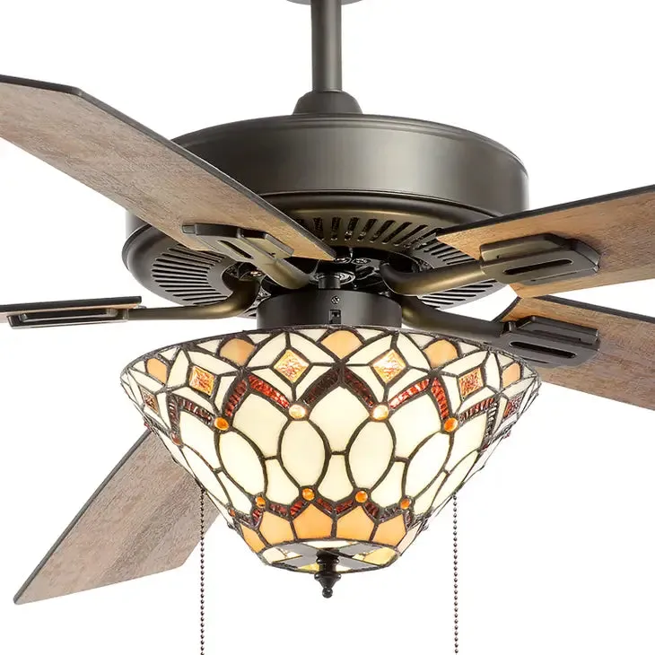 52"W Rosalie Ivory Tiffany Style Ceiling Fan