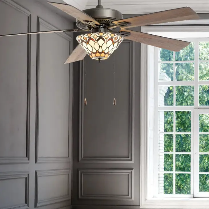 52"W Rosalie Ivory Tiffany Style Ceiling Fan