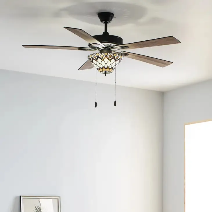 52"W Rosalie Ivory Tiffany Style Ceiling Fan