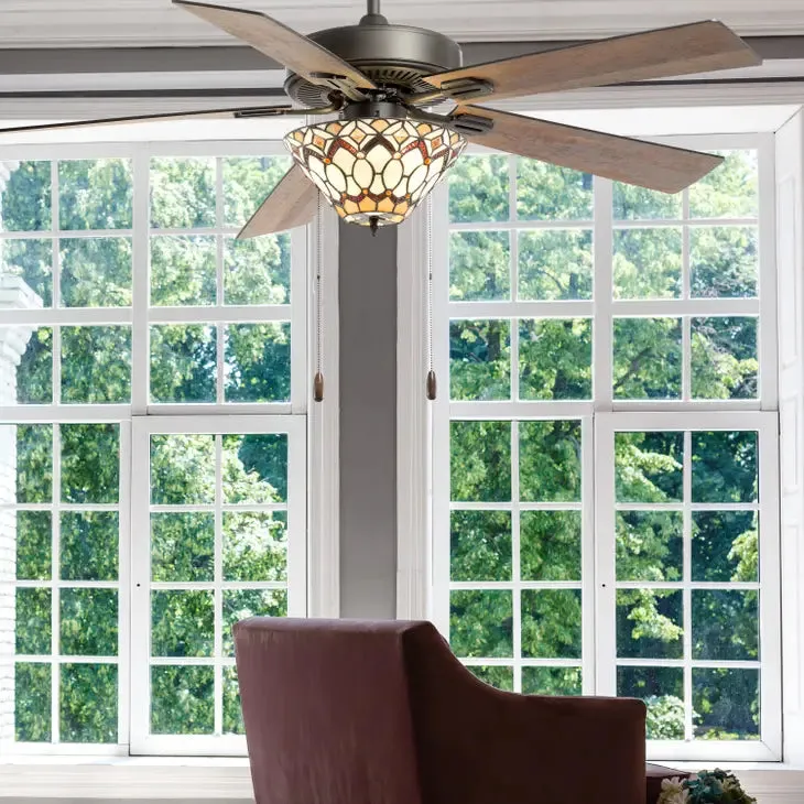 52"W Rosalie Ivory Tiffany Style Ceiling Fan