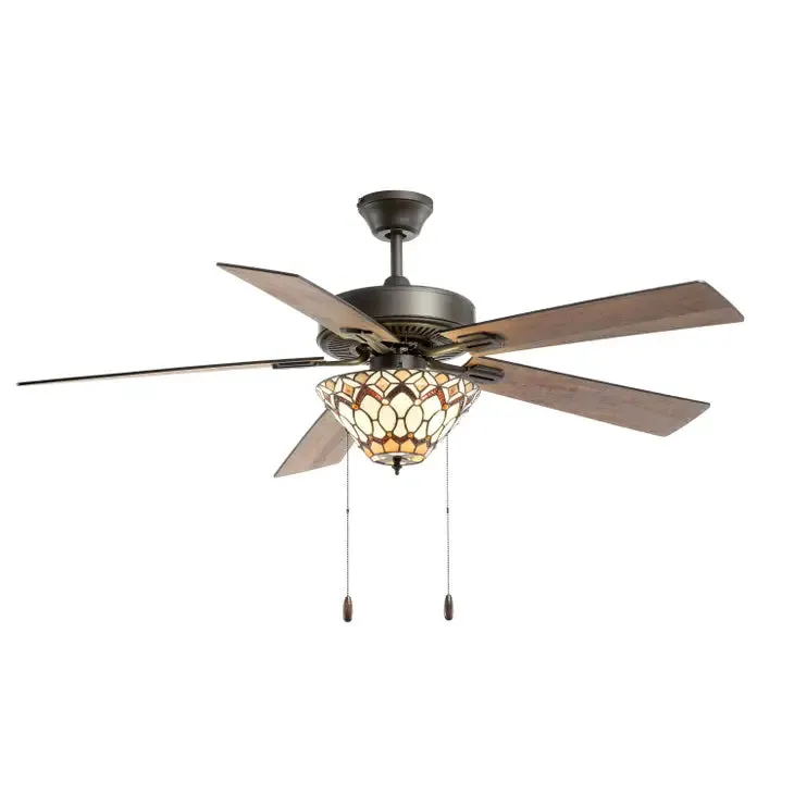 52"W Rosalie Ivory Tiffany Style Ceiling Fan