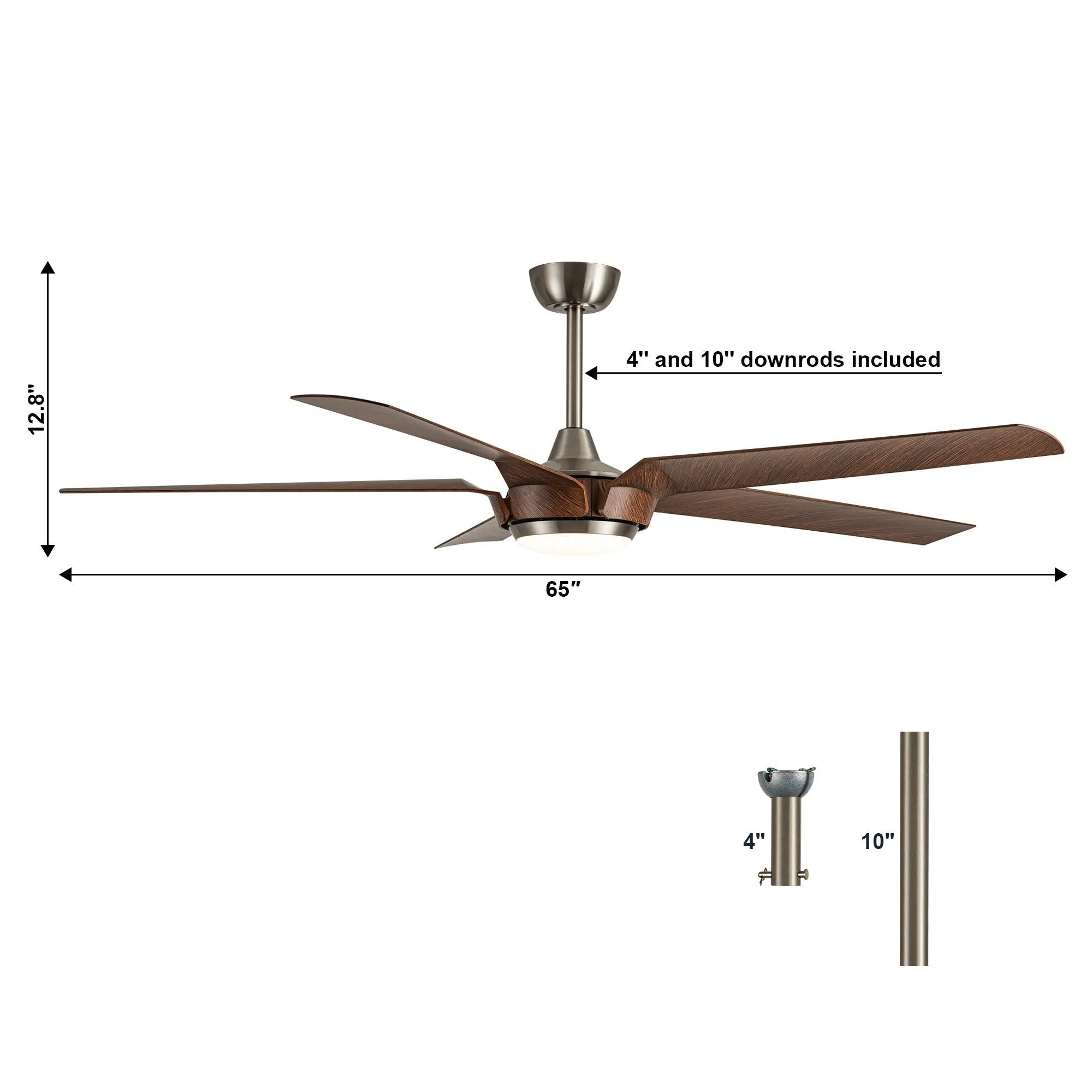 65" Fury Farmhouse DC Motor Downrod Mount Ceiling Fan with Lighting and Remote Control