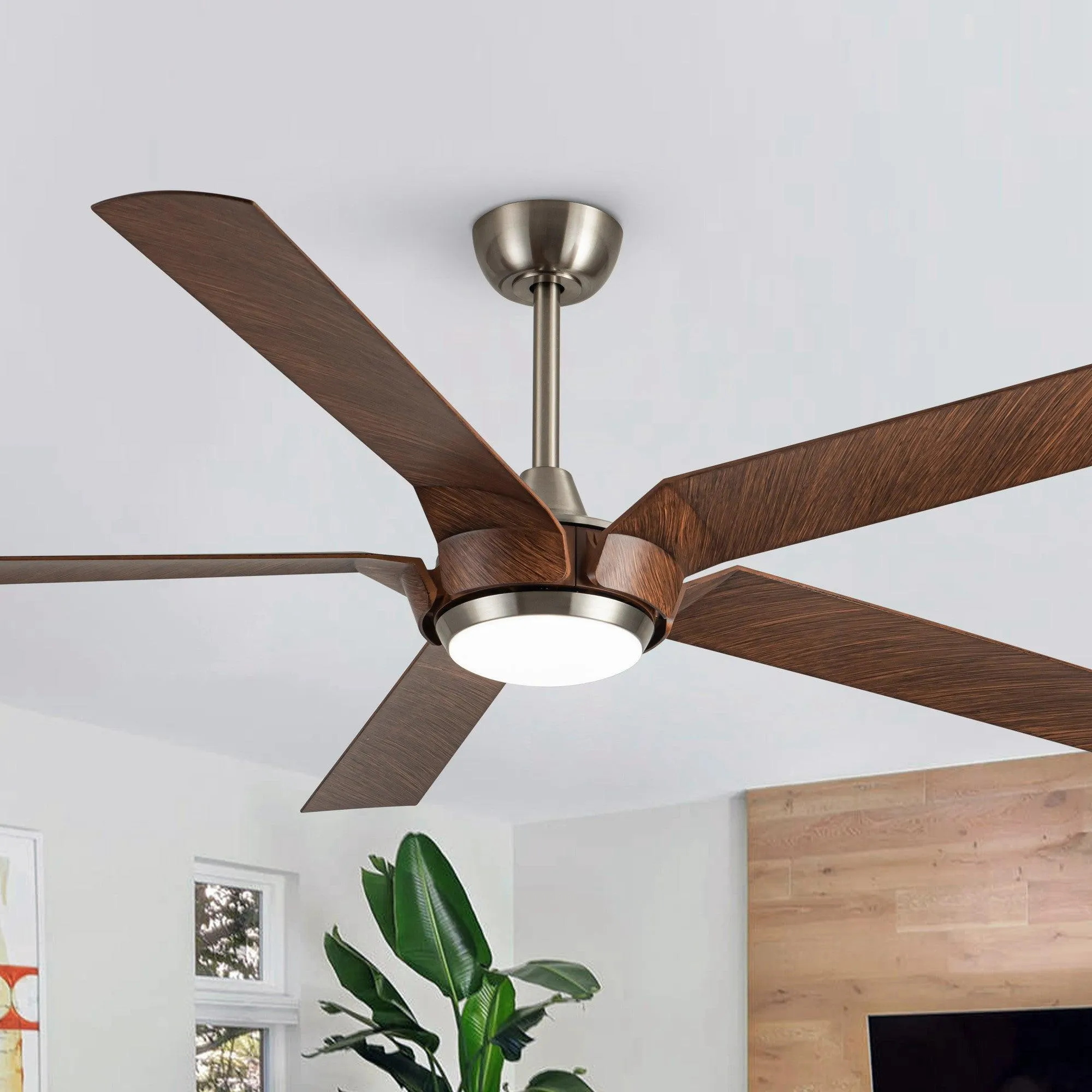 65" Fury Farmhouse DC Motor Downrod Mount Ceiling Fan with Lighting and Remote Control