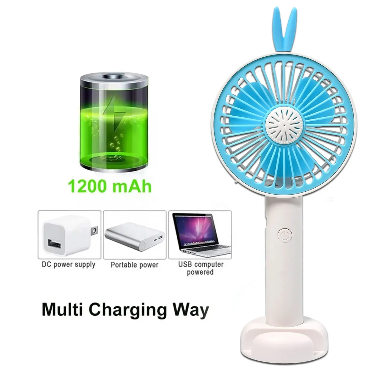 7606 Mini Portable Hand Fan USB Rechargeable Fan With Led Light Fan for Indoor and Outdoor Use by Women and Men Table Standing Stand Included (Battery Not Include)