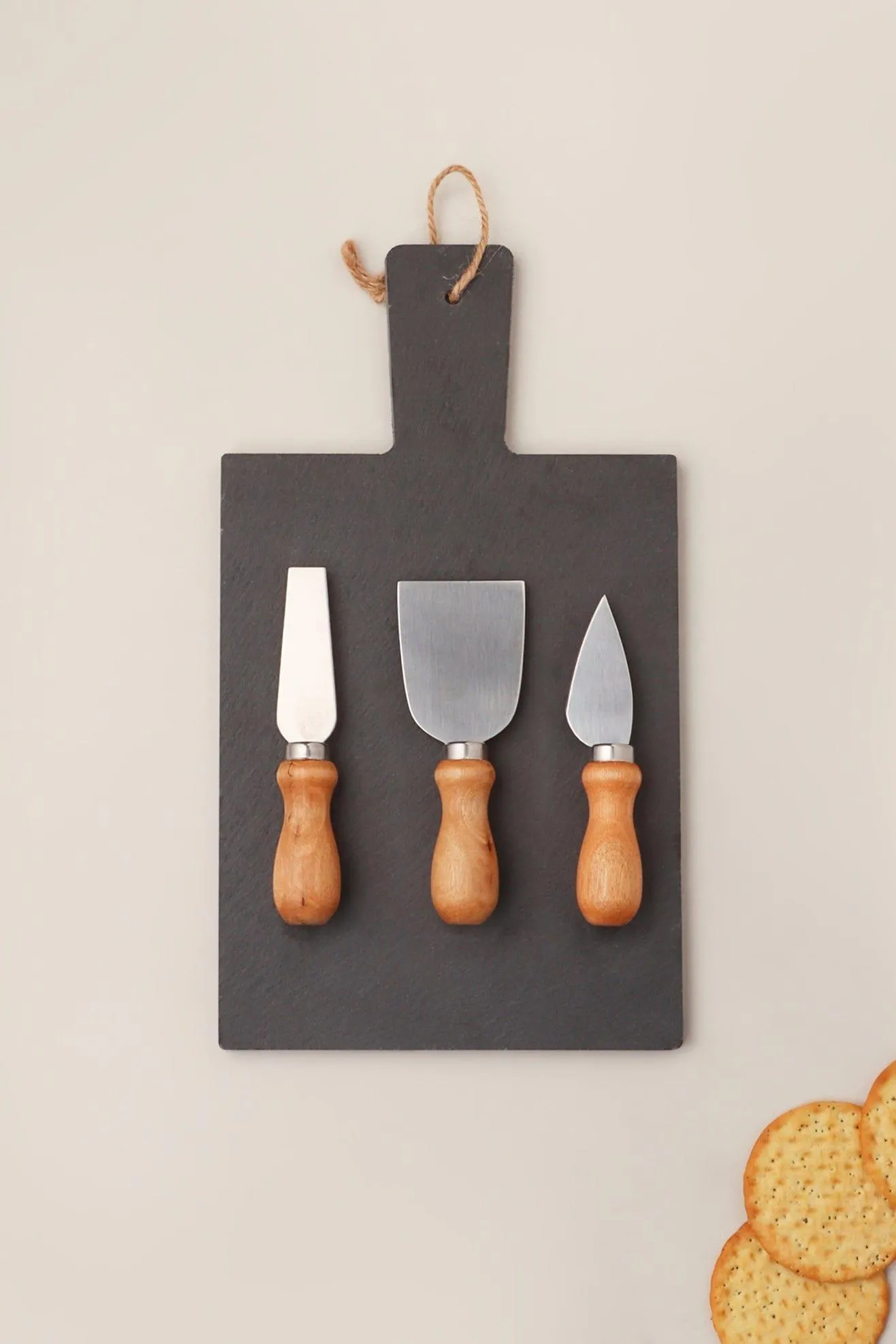 A set of 3 Cheese Knives and Board