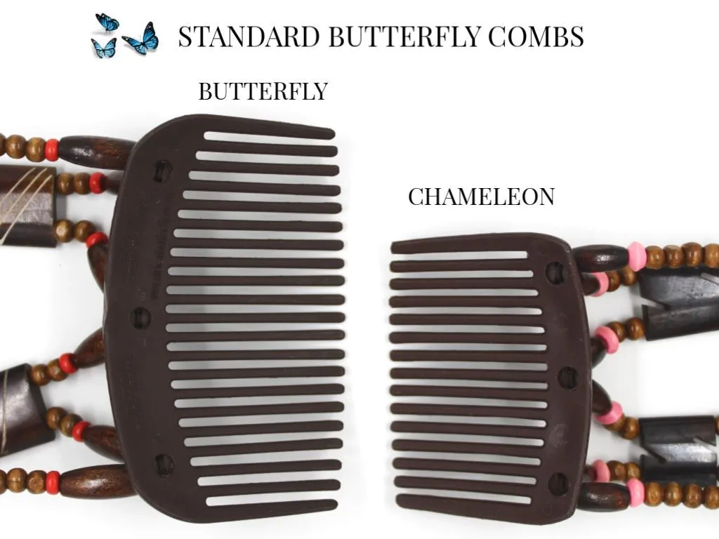 African Butterfly Thick Hair Comb - Beada Brown 138