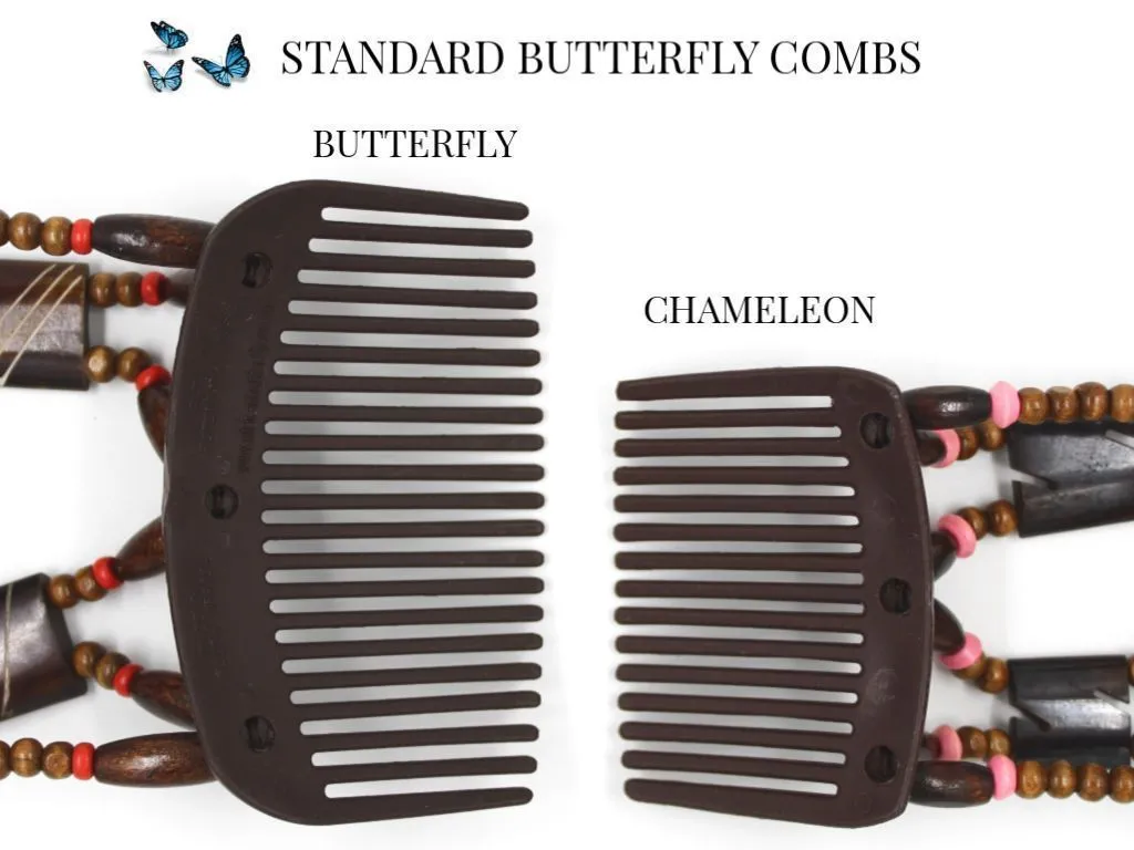 African Butterfly Thick Hair Comb - Flowers Black 39