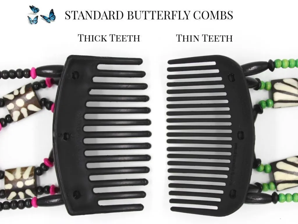 African Butterfly Thick Hair Comb - Flowers Black 39