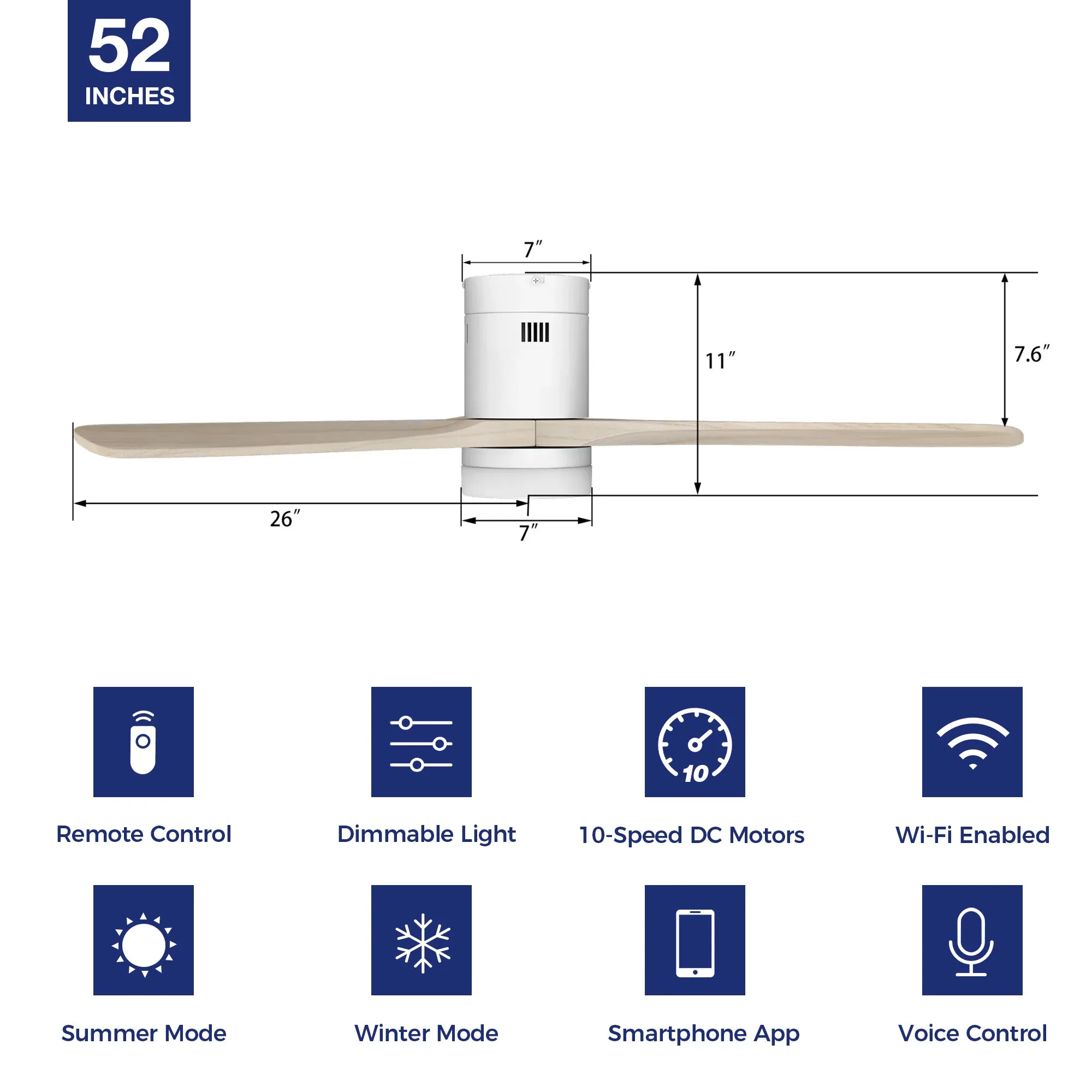 Alfa Smart Low Profile Fan with LED Light Remote Outdoor/Indoor 52"