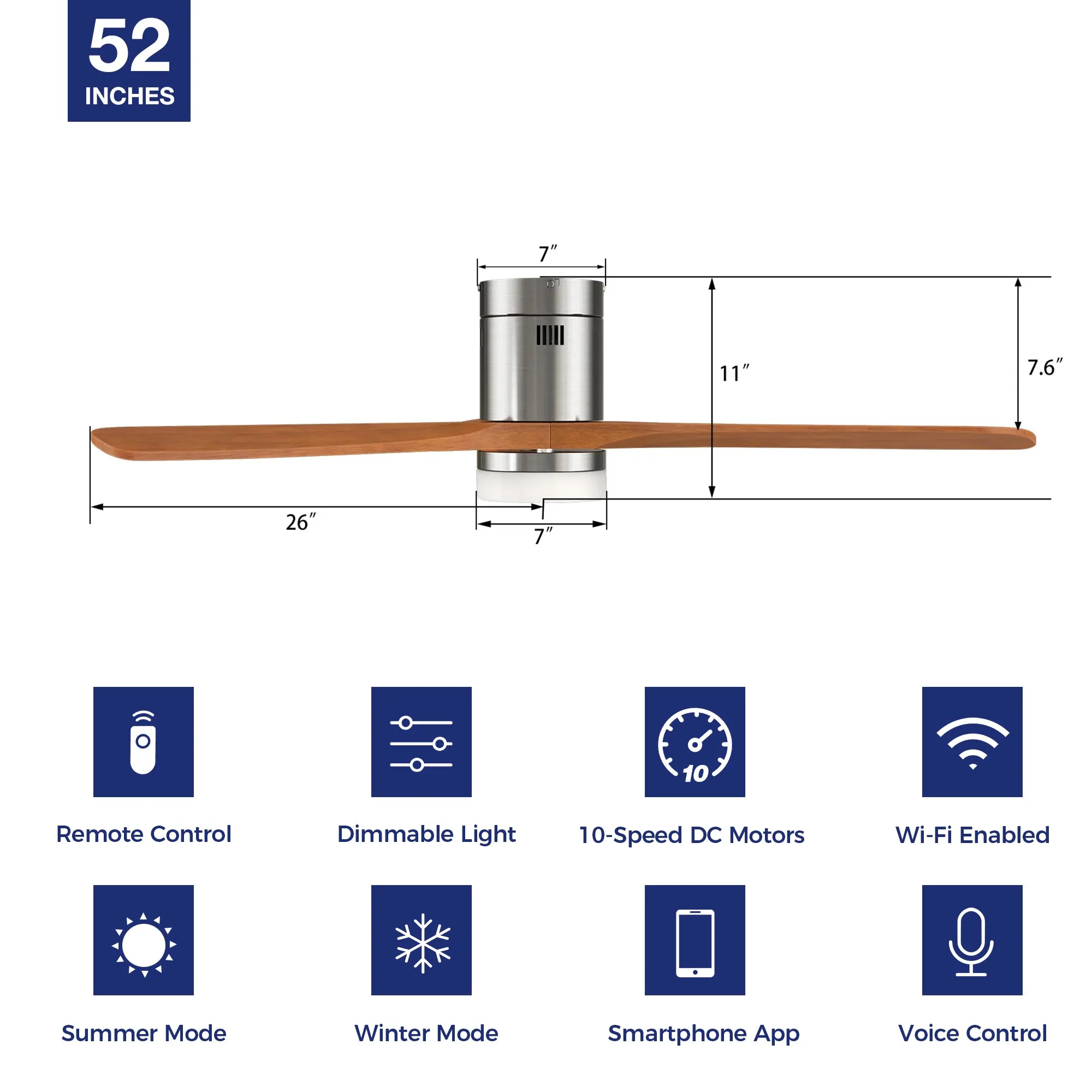 Alfa Smart Low Profile Fan with LED Light Remote Outdoor/Indoor 52"