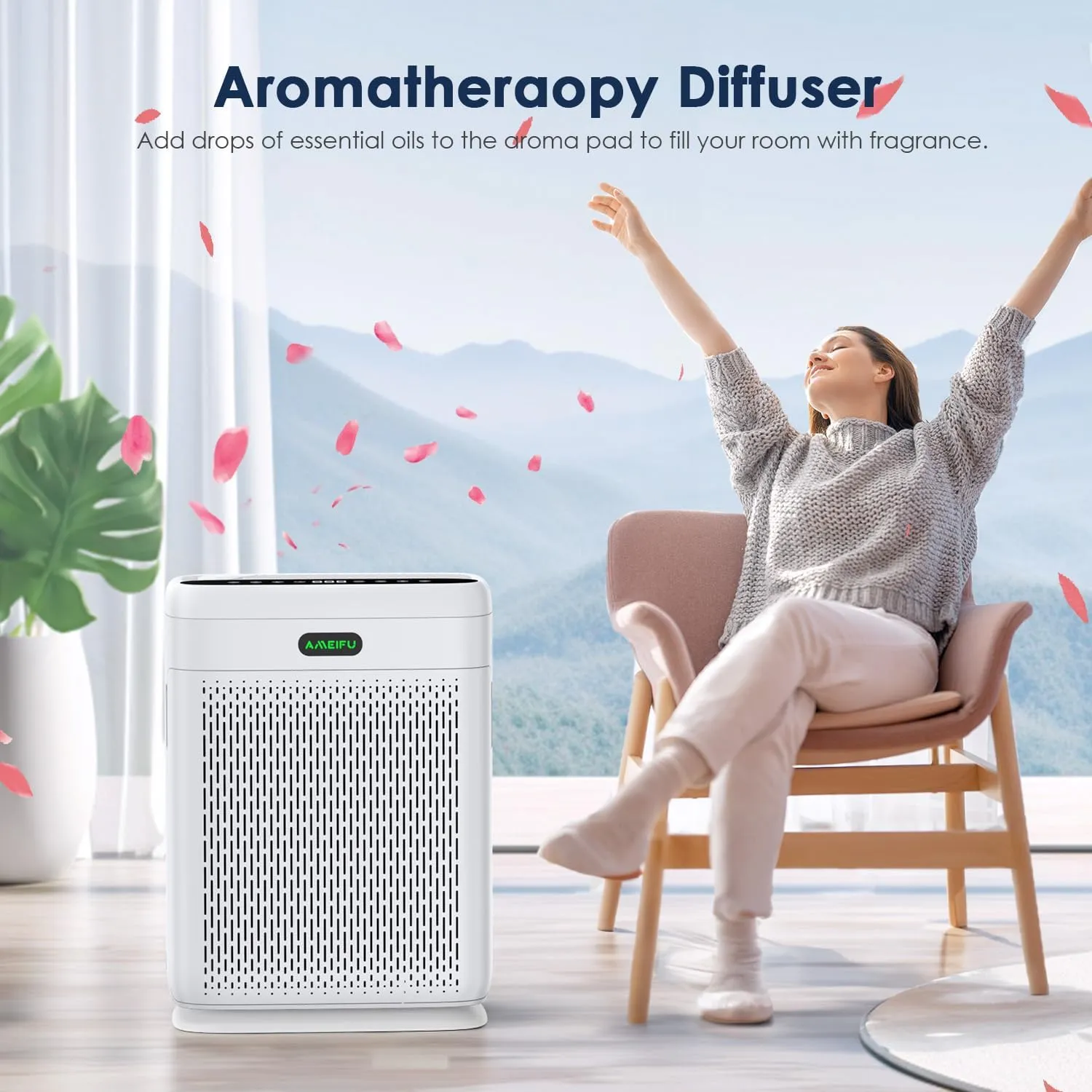 AMEIFU Air Purifiers for Home Large Room up to 1740 ft², Air Purifier with Double-sided Air Inlet, Sleep Mode, PM 2.5 Display Air Quality Sensor for Pets, Smoke, Pollon, Aromatherapy Function