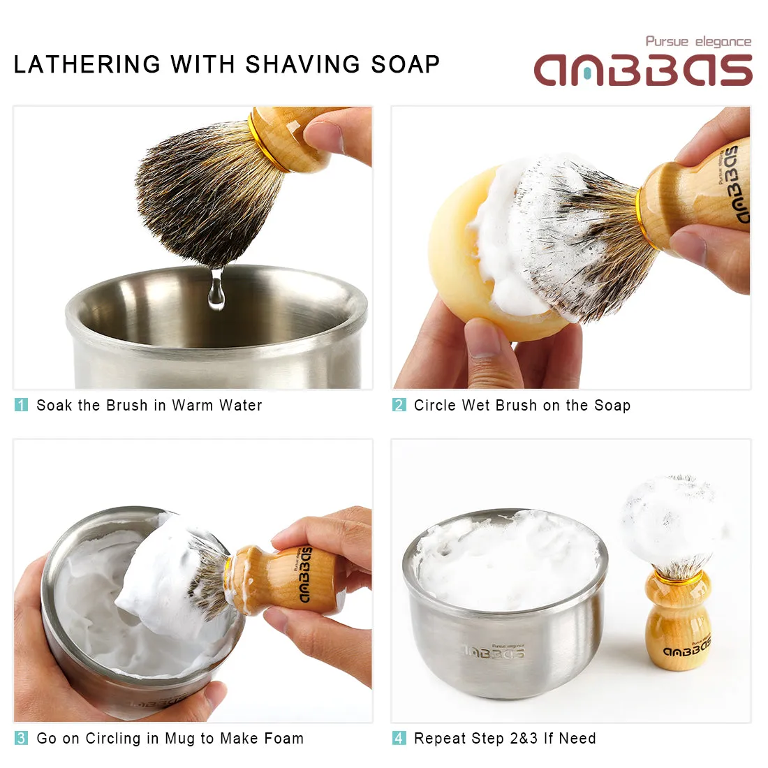 Anbbas 4in1 Badger Hair Shaving Brush Kit for Men Wet Shave