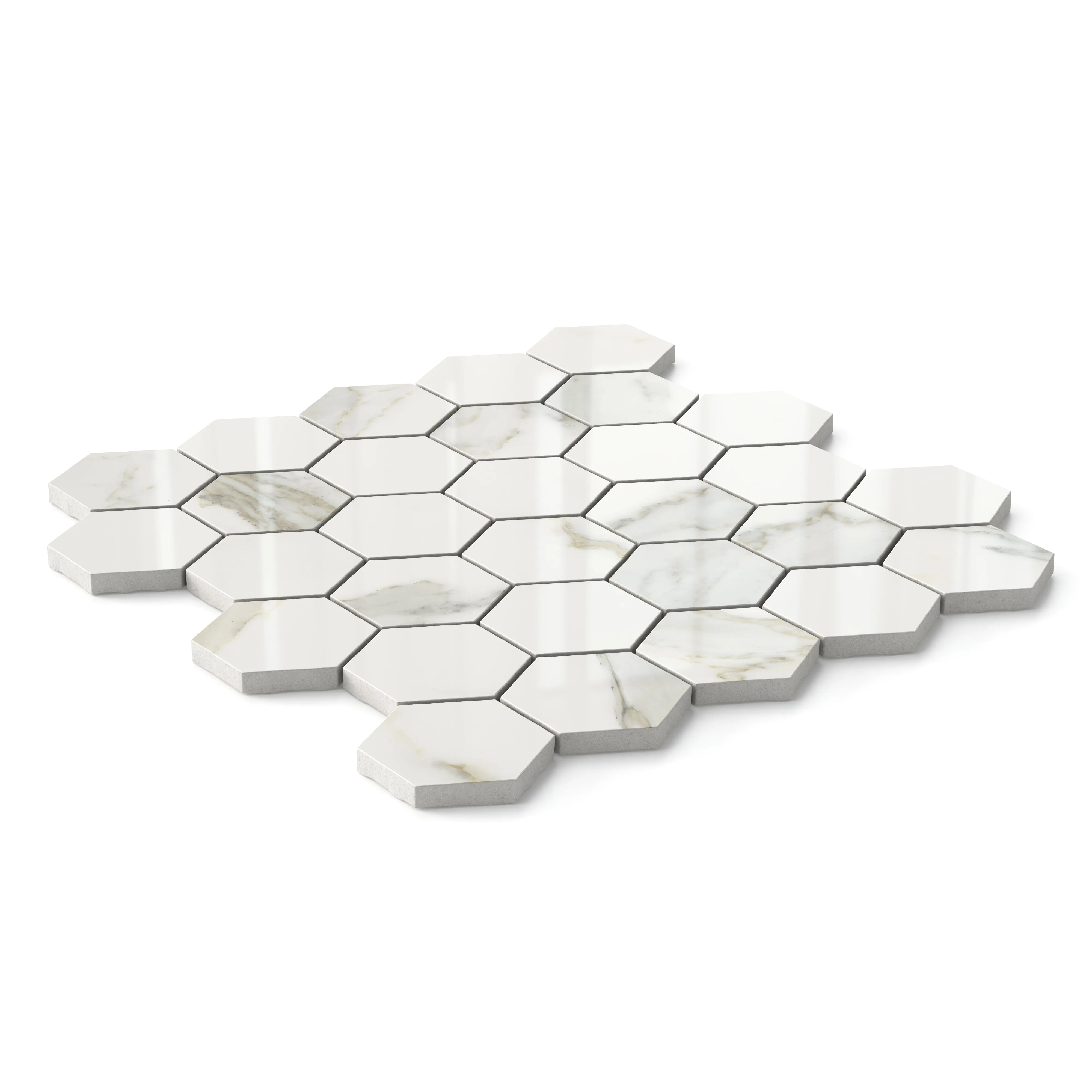 Aniston 2x2 Polished Porcelain Hexagon Mosaic Tile in Calacatta Top