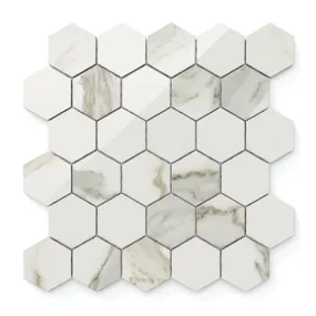 Aniston 2x2 Polished Porcelain Hexagon Mosaic Tile in Calacatta Top