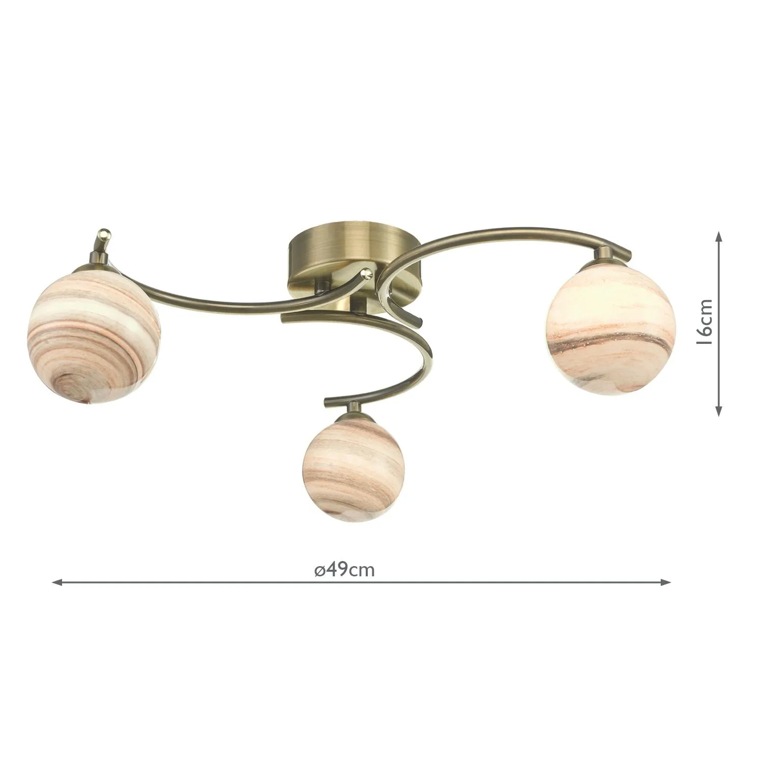 Atiya 3 Light Semi Flush Antique Brass With Planet Style Glass