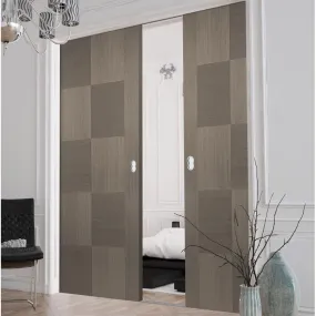 Bespoke Apollo Chocolate Grey Flush Double Pocket Door - Prefinished