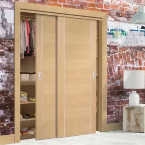 Bespoke Forli Oak Flush 2 Door Maximal Wardrobe and Frame Kit - Aluminium Inlay - Prefinished