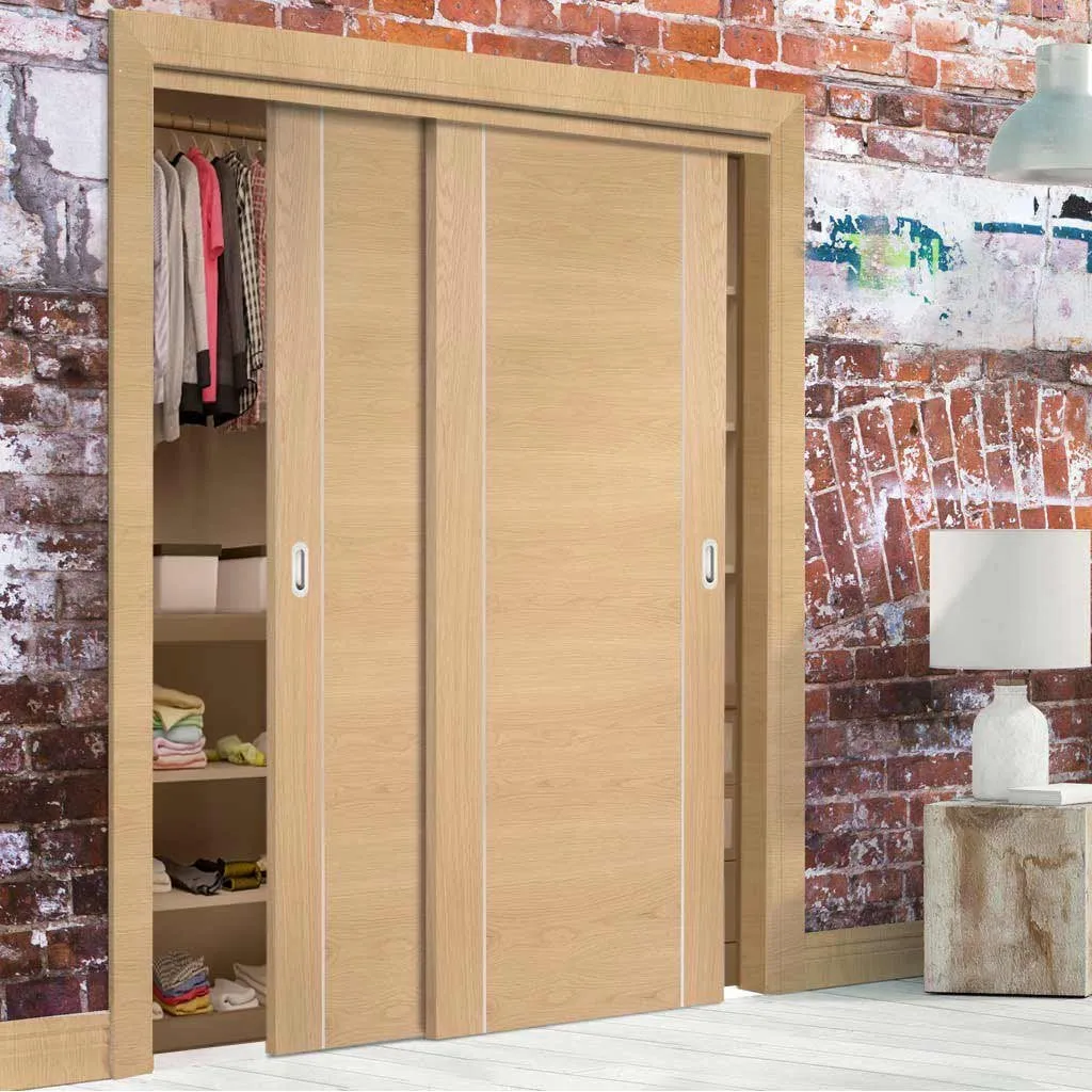 Bespoke Forli Oak Flush 2 Door Maximal Wardrobe and Frame Kit - Aluminium Inlay - Prefinished