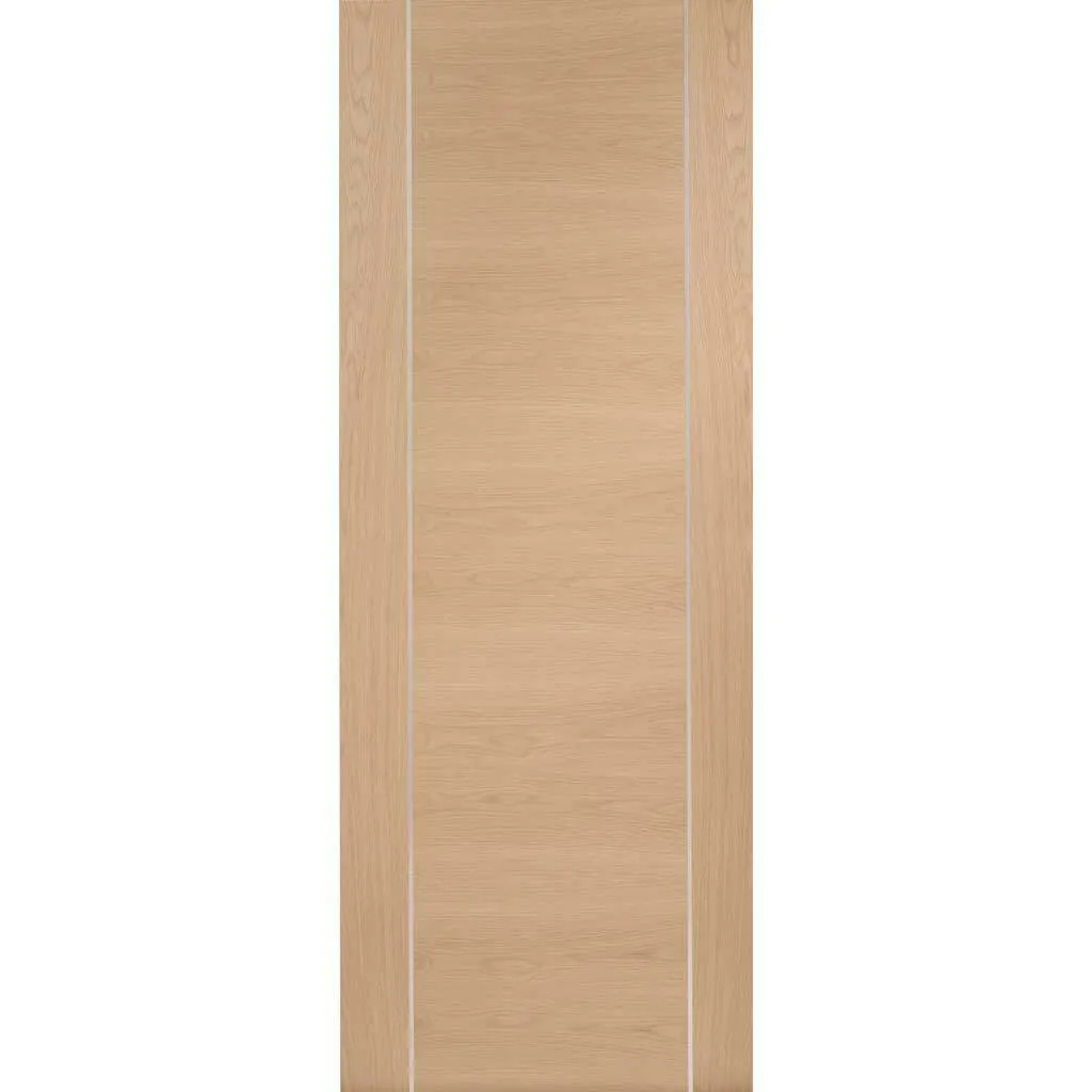 Bespoke Forli Oak Flush Double Frameless Pocket Door - Aluminium Inlay - Prefinished