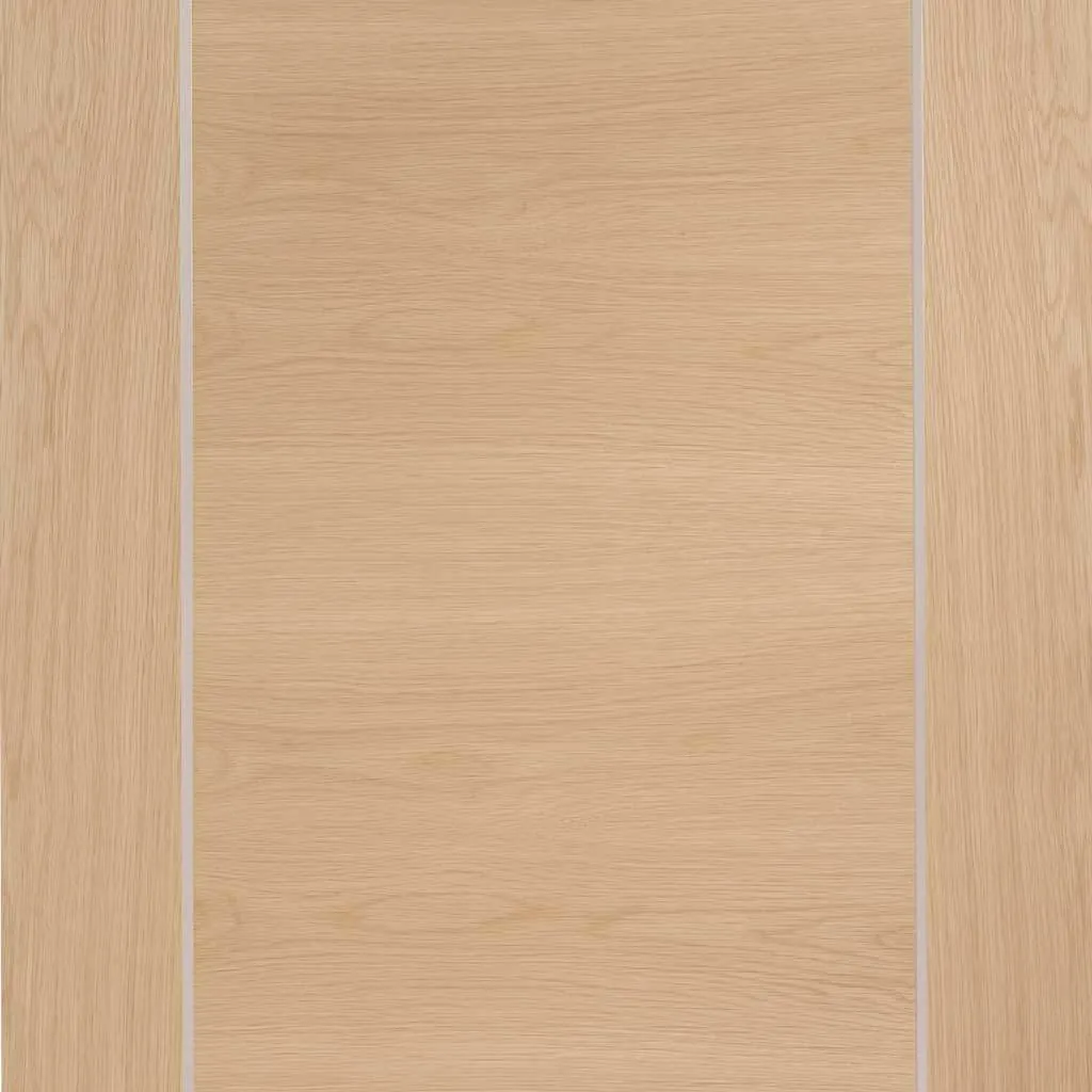 Bespoke Forli Oak Flush Double Frameless Pocket Door - Aluminium Inlay - Prefinished