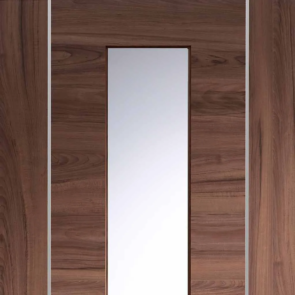 Bespoke Forli Walnut Glazed Single Frameless Pocket Door - Aluminium Inlay - Prefinished