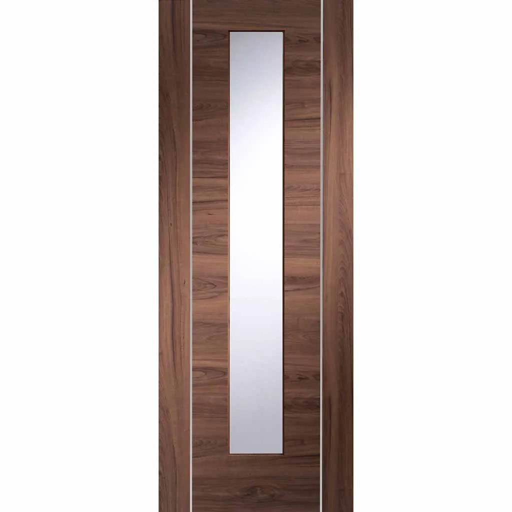 Bespoke Forli Walnut Glazed Single Frameless Pocket Door - Aluminium Inlay - Prefinished