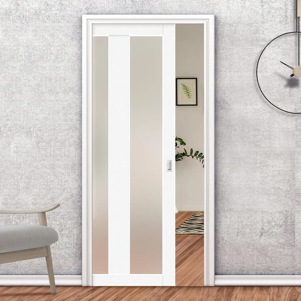 Bespoke Handmade Eco-Urban® Avenue 2 Pane 1 Panel Single Evokit Pocket Door DD6410SG Frosted Glass - Colour Options