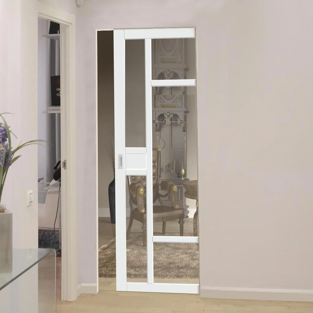 Bespoke Handmade Eco-Urban® Jura 5 Pane 1 Panel Single Absolute Evokit Pocket Door DD6431G Clear Glass - Colour Options