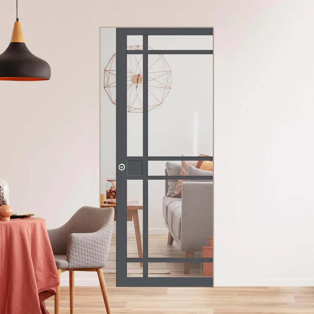 Bespoke Handmade Eco-Urban® Leith 9 Pane Single Absolute Evokit Pocket Door DD6316G - Clear Glass - Colour Options