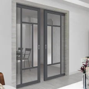 Bespoke Handmade Eco-Urban® Portobello 5 Pane Double Evokit Pocket Door DD6438G Clear Glass(1 FROSTED PANE) - Colour Options