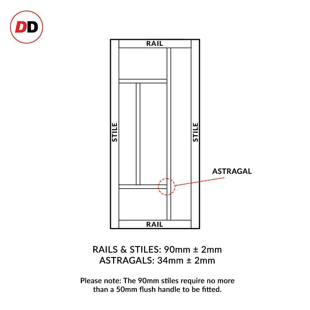 Bespoke Handmade Eco-Urban® Portobello 5 Pane Double Evokit Pocket Door DD6438G Clear Glass(1 FROSTED PANE) - Colour Options