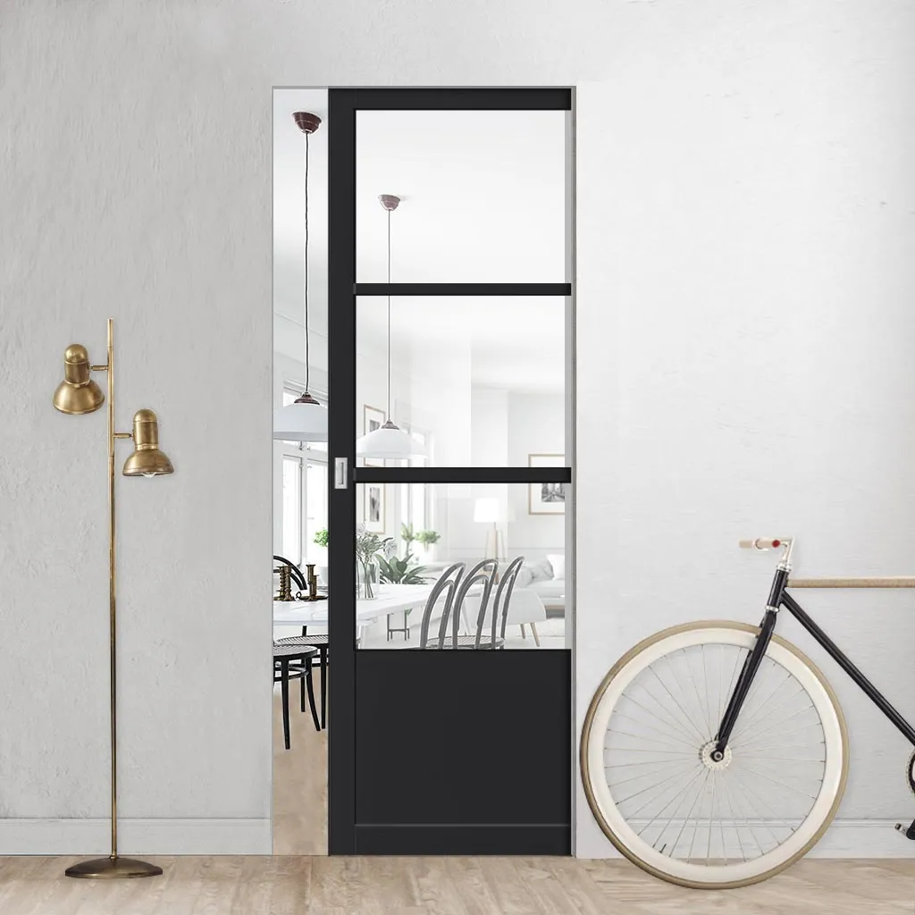 Bespoke Handmade Eco-Urban® Staten 3 Pane 1 Panel Single Absolute Evokit Pocket Door DD6310G - Clear Glass - Colour Options