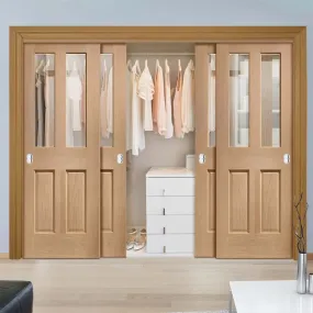 Bespoke Malton Oak Glazed 4 Door Maximal Wardrobe and Frame Kit - Prefinished