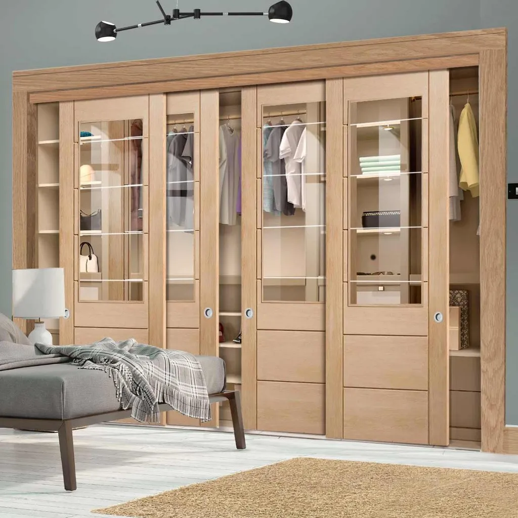 Bespoke Palermo Oak 2XG Glazed 4 Door Maximal Wardrobe and Frame Kit