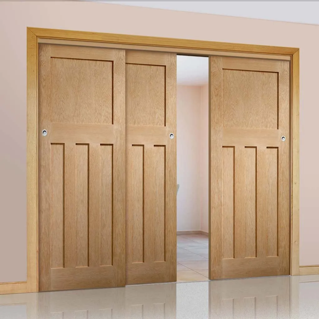 Bespoke Pass-Easi DX 1930'S Oak - 3 Sliding Doors and Frame Kit - Prefinished