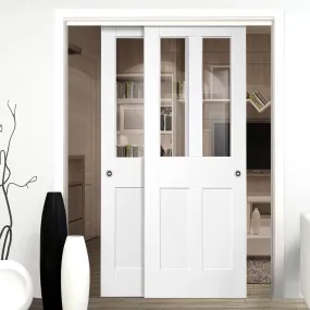 Bespoke Pass-Easi Malton Shaker Glazed - 2 Sliding Doors and Frame Kit - White Primed