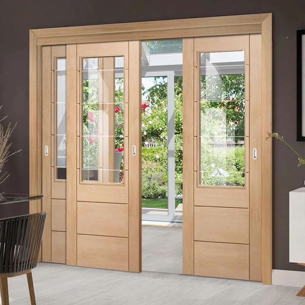 Bespoke Pass-Easi Palermo Oak 2XG Glazed - 3 Sliding Doors and Frame Kit