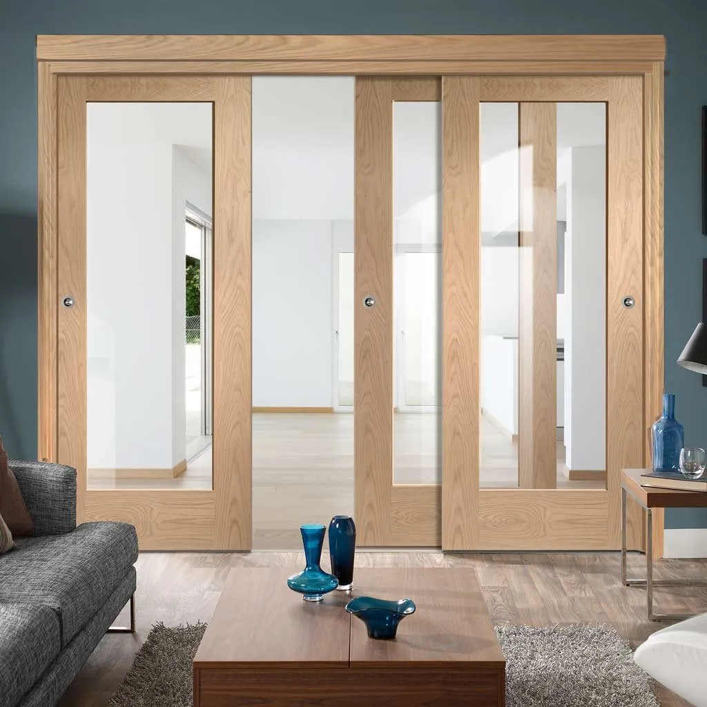 Bespoke Pass-Easi Pattern 10 1 Pane Shaker Oak Glazed - 3 Sliding Doors and Frame Kit