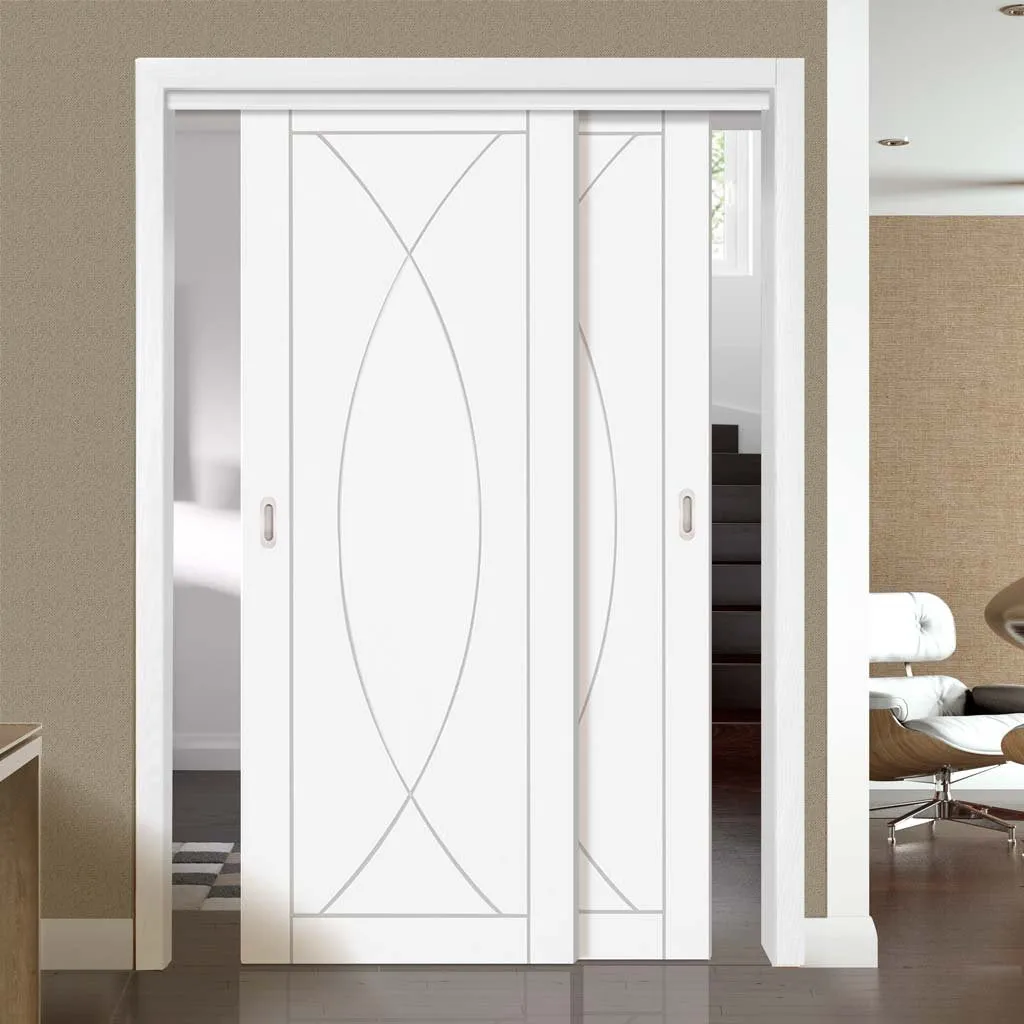 Bespoke Pass-Easi Pesaro Flush - 2 Sliding Doors and Frame Kit - White Primed